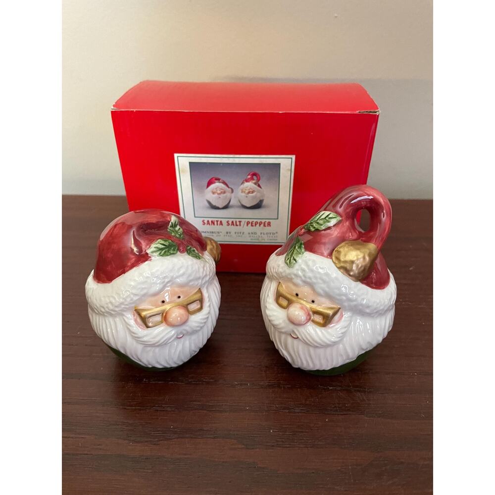 Vintage Fitz & Floyd Omnibus Santa Salt and Pepper Shakers, Christmas Tableware